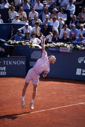 ATP, Tennis Herren 500 - Final of Barcelona Open Banc Sabadell in Barcelona, Spain, 19, April, 2026. Final of Barcelona Open Banc Sabadell match between Andrey Rublev (RUS) and Arthur Fils (FRA) in Reial Club de Tennis Barcelona, Barcelona, Spain, on April 19, 2026. Andrey Rublev (RUS) action. Barcelona Reial Club de Tennis Barcelona Barcelona Spain