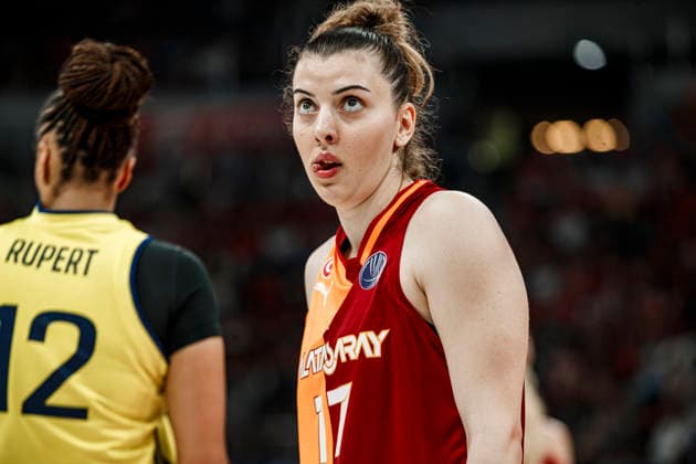 ESP: Galatasaray Cagdas Faktoring v Fenerbahce Opet. Final game Euroleague Women Final Six 2026 Elif Bayram during the Euroleague Women final game between Galatasaray Cagdas Faktoring and Fenerbahce Opet played at Principe Felipe Arena on April 19, 2026 in Zaragoza, Spain. Zaragoza Spain Basketball Copyright: xDanielxMarzo AgenciaxLOFx