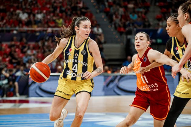 ESP: Galatasaray Cagdas Faktoring v Fenerbahce Opet. Final game Euroleague Women Final Six 2026 Olcay Cakir and Derin Erdogan during the Euroleague Women final game between Galatasaray Cagdas Faktoring and Fenerbahce Opet played at Principe Felipe Arena on April 19, 2026 in Zaragoza, Spain. Zaragoza Spain Basketball Copyright: xDanielxMarzo AgenciaxLOFx