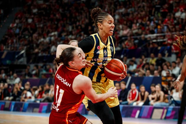 ESP: Galatasaray Cagdas Faktoring v Fenerbahce Opet. Final game Euroleague Women Final Six 2026 Iliana Rupert and Derin Erdogan during the Euroleague Women final game between Galatasaray Cagdas Faktoring and Fenerbahce Opet played at Principe Felipe Arena on April 19, 2026 in Zaragoza, Spain. Zaragoza Spain Basketball Copyright: xDanielxMarzo AgenciaxLOFx