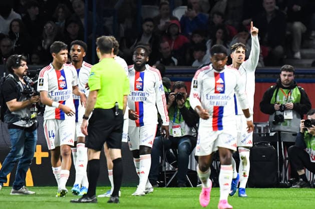 FOOTBALL : Paris Saint Germain vs Olympique Lyonnais - Ligue 1 - JournÃ e 30 - 19 04 2026 Joie des joueurs de l™OL aprÃ s le but de Afonso Moreira (OL) ParisFrance  Copyright: xBaptistexAutissierx