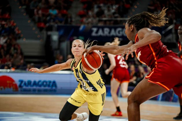 ESP: Galatasaray Cagdas Faktoring v Fenerbahce Opet. Final game Euroleague Women Final Six 2026 Julie Allemand and Elizabeth Williams during the Euroleague Women final game between Galatasaray Cagdas Faktoring and Fenerbahce Opet played at Principe Felipe Arena on April 19, 2026 in Zaragoza, Spain. Zaragoza Spain Basketball Copyright: xDanielxMarzo AgenciaxLOFx