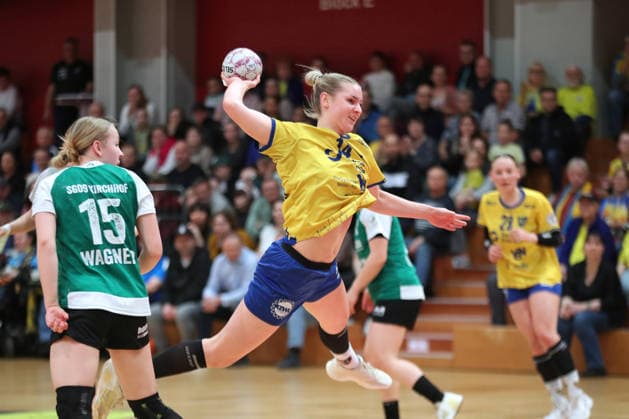 Handball, 2. Alsco HBF: HC Leipzig - SG 09 Kirchhof; 19.04.2026 Hanna Ferber-Rahnhöfer (14, HC Leipzig) fliegt zum Wurf. 2. Alsco Handball Bundesliga Frauen, HBF, Saison 2025 2026, 24. Spieltag: HC Leipzig vs. SG 09 Kirchhof am 19.04.2026 in der Sporthalle Brüderstraße Leipzig. Copyright: xBEAUTIFULxSPORTS JanxKaeferx