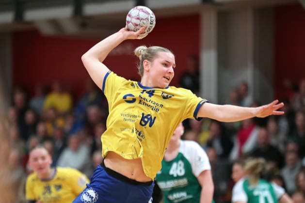 Handball, 2. Alsco HBF: HC Leipzig - SG 09 Kirchhof; 19.04.2026 Hanna Ferber-Rahnhöfer (14, HC Leipzig). 2. Alsco Handball Bundesliga Frauen, HBF, Saison 2025 2026, 24. Spieltag: HC Leipzig vs. SG 09 Kirchhof am 19.04.2026 in der Sporthalle Brüderstraße Leipzig. Copyright: xBEAUTIFULxSPORTS JanxKaeferx