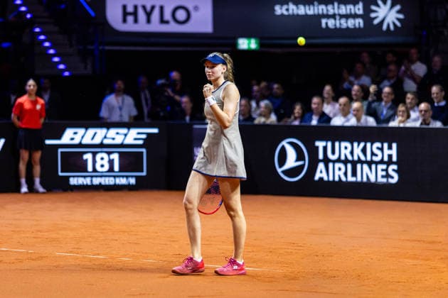 19.04.26 Porsche Tennis Grand Prix Stuttgart Deutschland, Stuttgart, 19.04.2026, Tennis, Porsche Tennis Grand Prix Stuttgart: Elena Rybakina (Kasachstan), Jubel.