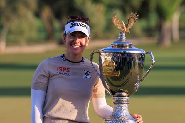 April 19, 2026, Tarzana, California, USA: Hannah Green poses with the Championship trophy after winning the Final Round of the 2026 JM Eagle Championship Los Angeles at the Caballero Country Club in Tarzana, California on Sunday April 19, 2026. JAVIER ROJAS PI Hannah Green Wins The 2026 JM Eagle Championship  - ZUMAp124 20260419_zaa_p124_040 Copyright: xJavierxRojasx