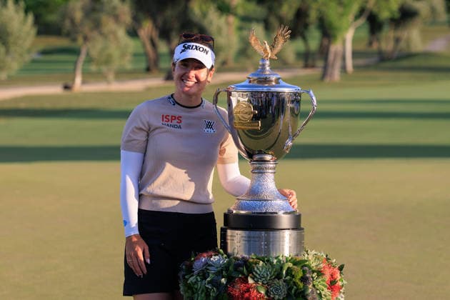 April 19, 2026, Tarzana, California, USA: Hannah Green poses with the Championship trophy after winning the Final Round of the 2026 JM Eagle Championship Los Angeles at the Caballero Country Club in Tarzana, California on Sunday April 19, 2026. JAVIER ROJAS PI Hannah Green Wins The 2026 JM Eagle Championship  - ZUMAp124 20260419_zaa_p124_041 Copyright: xJavierxRojasx