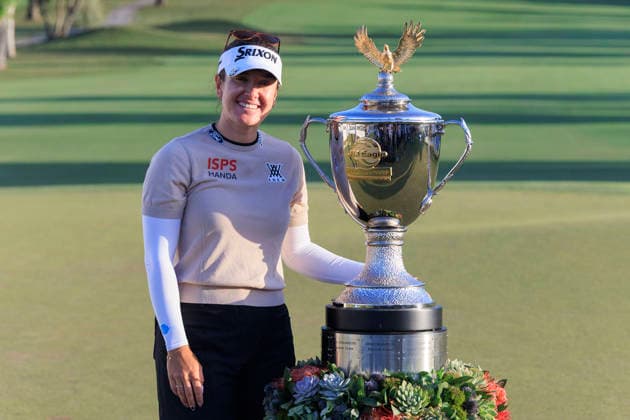April 19, 2026, Tarzana, California, USA: Hannah Green poses with the Championship trophy after winning the Final Round of the 2026 JM Eagle Championship Los Angeles on Sunday April 19, 2026 at the Caballero Country Club in Tarzana, California. ARIANA RUIZ PI Hannah Green Wins The 2026 JM Eagle Championship  - ZUMAp124 20260419_zaa_p124_043 Copyright: xArianaxRuizx
