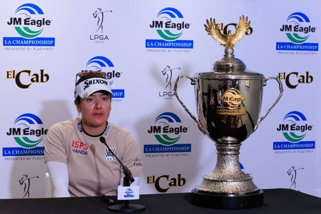 April 19, 2026, Tarzana, California, USA: Hannah Green during a press conference, PK, Pressekonferenz after winning the 2026 JM Eagle Championship Los Angeles at the Caballero Country Club in Tarzana, California on Sunday April 19, 2026. JAVIER ROJAS PI Tarzana USA - ZUMAp124 20260419_zaa_p124_047 Copyright: xJavierxRojasx