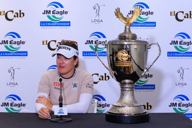 April 19, 2026, Tarzana, California, USA: Hannah Green during a press conference, PK, Pressekonferenz after winning the 2026 JM Eagle Championship Los Angeles at the Caballero Country Club in Tarzana, California on Sunday April 19, 2026. JAVIER ROJAS PI JM Eagle Championship - Press Conference  - ZUMAp124 20260419_zaa_p124_050 Copyright: xJavierxRojasx