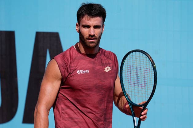 April 20, 2026, Madrid, Madrid, Spain: Andrea Pellegrino of Italy looks on against Martin Damm of USA during the Mutua Madrid Open 2026, ATP, Tennis Herren Masters 1000 and WTA, Tennis Damen 1000, at La Caja Magica on April 20, 2026 in Madrid, Spain. Mutua Madrid Open 2026 - Day 1  - ZUMAa181 20260420_zaa_a181_081 Copyright: xDennisxAgyemanx