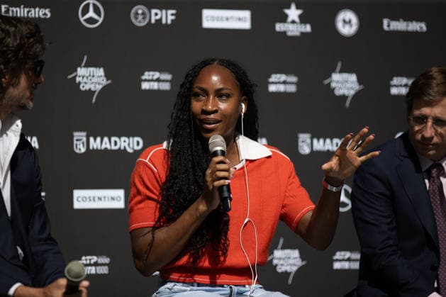 Presentation of the Mutua Madrid Open 2026 in Madrid, Spain - 20 Apr 2026 Cori Dionne Coco Gauff, American tennis player, speaks during the presentation of the Mutua Madrid Open 2026, which will be held from from April 20th to May 3rd at La Caja Mágica in Madrid. Madrid Spain Copyright: xDavidxCanalesx xSOPAxImagesx DCPresentacionMutuaMadrid260420-31
