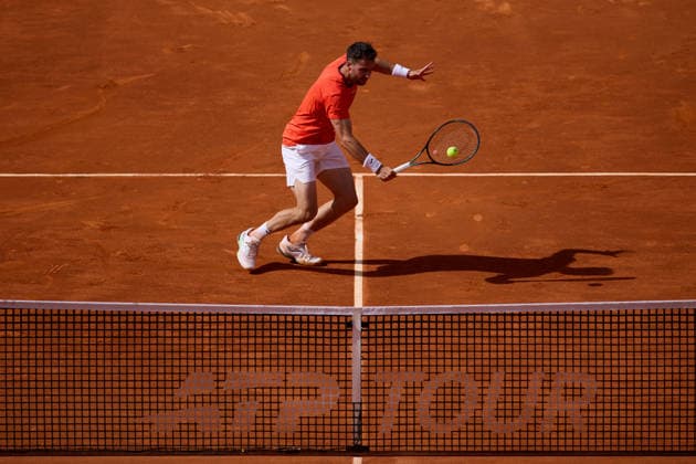 Mutua Madrid Open - Day One Pedro Martinez Portero of Spain plays a backhand against Adolfo Daniel Vallejo of Paraguay during the Men s Singles First Round Qualifying match on day one of the Mutua Madrid Open at Caja Magica on April 20, 2026, in Madrid, Spain. Madrid Caja Magica Madrid Spain RL_MMO2K26_000004 Copyright: xRicardoxLarreinax