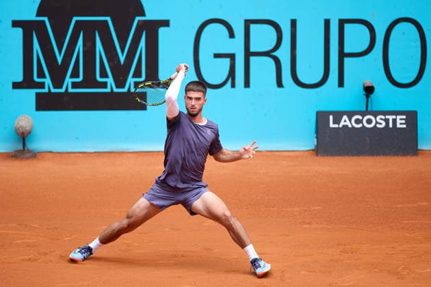 Mutua Madrid Open - Day One Dino Prizmic of Croatia plays a forehand against Christopher OÕConnell of Australia during the MenÕs Singles First Round Qualifying match on day one of the Mutua Madrid Open at Caja Magica on April 20, 2026, in Madrid, Spain. Madrid Caja Magica Madrid Spain RL_MMO2K26_000083 Copyright: xRicardoxLarreinax