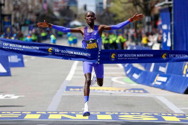 Boston Marathon epaselect John Korir of Kenya crosses the finish line to win the 130th Boston Marathon in Boston, Massachusetts, USA, 20 April 2026. BOSTON MASSACHSETTS UNITED STATES  Copyright: xGREGxM.xCOOPERx