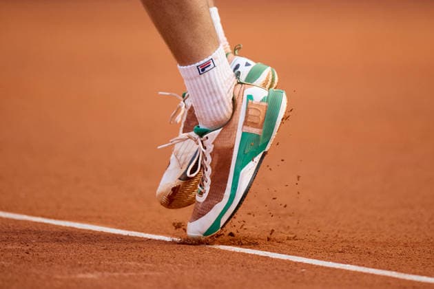Mutua Madrid Open - Day One A detail view of the shoes of Patrick Kypson of United States serves against Moise Kouame of France during the MenÕs Singles First Round Qualifying match on day one of the Mutua Madrid Open at Caja Magica on April 20, 2026, in Madrid, Spain. Madrid Caja Magica Madrid Spain RL_MMO2K26_000131 Copyright: xRicardoxLarreinax