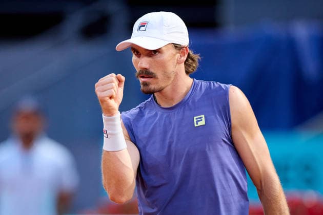 Mutua Madrid Open - Day One Patrick Kypson of United States reacts against Moise Kouame of France during the MenÕs Singles First Round Qualifying match on day one of the Mutua Madrid Open at Caja Magica on April 20, 2026, in Madrid, Spain. Madrid Caja Magica Madrid Spain RL_MMO2K26_000145 Copyright: xRicardoxLarreinax