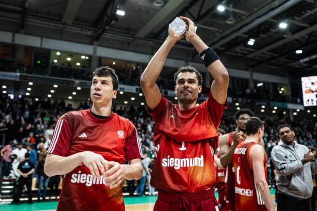 Valdimir Lucic (FC Bayern Muenchen Basketball), Osacar das silva (FC Bayern Muenchen Basketball) , Vet Concept Gladiators Trier vs FC Bayern Muenchen Basketball , Basketball, easyCredit BBL, 30. Spieltag, Saison 2025 2026, 20.04.2026 Vet Concept Gladiators Trier vs FC Bayern Muenchen Basketball , Basketball, easyCredit BBL, 30. Spieltag, Saison 2025 2026, 20.04.2026 Copyright: xEibner-Pressefoto AlexanderxNeisx EP_ANS