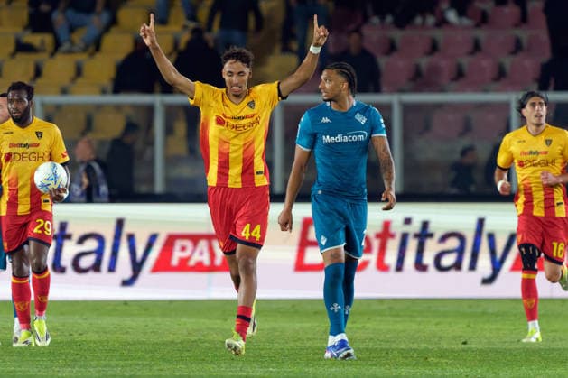 Tiago Gabriel of US Lecce celebrates after scoring a goal during US Lecce vs ACF Fiorentina, Italian soccer Serie A match in Lecce, Italy, April 20 2026  Copyright: xEmmanuelexMastrodonato IPAxSportx xipa-agency.netx xx IPA_74108978 IPA_Agency_IPA74108978