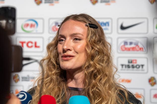 Deutschland: FIBA World Cup Germany 2026 Gruppenauslosung und Hall of Fame Zeremonie, Class of 2026, am 21.04. in Berlin, Kraftwerk: Marie Gülich nach der Auslosung in der Mixed Zone Copyright: xSvenxHeidmannx