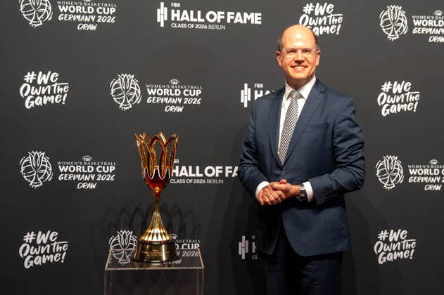 Deutschland: FIBA World Cup Germany 2026 Gruppenauslosung und Hall of Fame Zeremonie, Class of 2026, am 21.04. in Berlin, Kraftwerk: Andreas Zagklis (FIBA Generalsekretaer) Copyright: xSvenxHeidmannx
