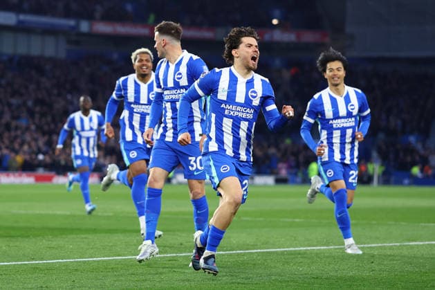 Brighton and Hove, England, 21st April 2026. Ferdi Kadioglu of Brighton and Hove Albion celebrates after scoring to make it 1-0 during the Brighton and Hove Albion vs Chelsea Premier League match at the AMEX Stadium, Brighton and Hove. Picture credit should read: Paul Terry Sportimage EDITORIAL USE ONLY. No use with unauthorised audio, video, data, fixture lists, club league logos or live services. Online in-match use limited to 120 images, no video emulation. No use in betting, games or single club league player publications. SPI_011_PT_Brighton_Chelsea SPI-4706-0011