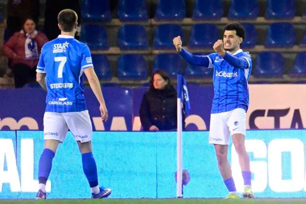KRC Genk v Sporting Charleroi - Jupiler Pro League Europe Play-Off GENK, BELGIUM - APRIL 21 : El Ouahdi Zakaria defender of KRC Genk celebrates scoring a goal during the Jupiler Pro League Europe Play-Off match between KRC Genk and Sporting Charleroi on April 21, 2026 in Genk, Belgium, 21 04 2026 Genk Belgium  Copyright: xPeterxDexVoechtx