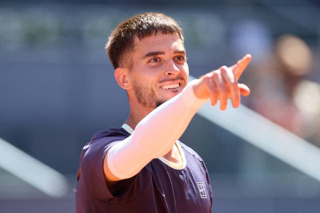 Mutua Madrid Open - Day Three Dino Prizmic of Croatia reacts after winning against Matteo Berrettini of Italy during the MenÕs Singles match on day three of the Mutua Madrid Open at Caja Magica on April 22, 2026, in Madrid, Spain. Madrid Caja Magica Madrid Spain RL_MMO2K26_000508 Copyright: xRicardoxLarreinax