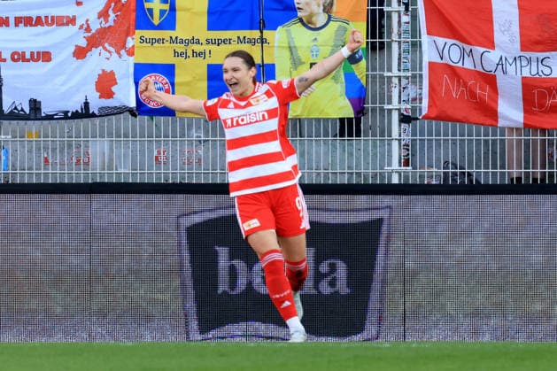 DEU, 2.BL, Frauen, 1.FC Union vs. Bayern Muenchen, 22.04.2026, Stadion Alte Foersterei, Berlin, DEU, 2.BL, Frauen, 1.FC Union vs. Bayern Muenchen, im Bild: 1:1 durch Sophie Weidauer (1.FC Union Berlin 9) DFL - regulations prohibit any use of Photographs as image sequences and or quasi-video