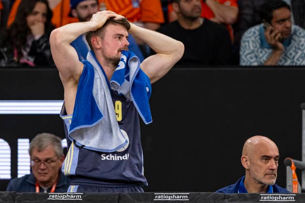 easyCredit BBL: Ratiopharm Ulm vs. Alba Berlin; 22.04.2026 Ulm, GERMANY - 22. April 2026: Jonas Mattisseck (Alba Berlin, 9) beim Freiwurf der Ulmer während dem Spiel zwischen der Ratiopharm Ulm und Alba Berlin am 33. Spieltag der easyCredit BBL in der ratiopharm Arena Ulm. Copyright: xBEAUTIFULxSPORTS Steinx