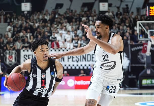 Besiktas GAIN - Cosea JL Bourg ISTANBUL, TURKIYE - APRIL 22: Devon Dotson (1) of Besiktas GAIN and Ricardo Lindo (23) of Cosea JL Bourg in action during the BKT EuroCup Week 17 basketball match between Besiktas GAIN and Cosea JL Bourg at the Besiktas GAIN Sports Complex in Istanbul, Turkiye on April 22, 2026. Esra Bilgin Anadolu Istanbul Turkey. Editorial use only. Please get in touch for any other usage.  Copyright: x2026xAnadoluxEsraxBilginx