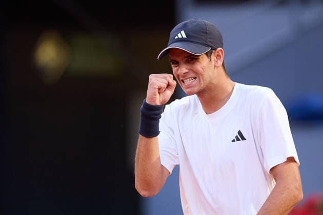 Mutua Madrid Open - Day Three Rafael Jodar of Spain reacts against Jesper De Jong of Netherlands during the MenÕs Singles match on day three of the Mutua Madrid Open at Caja Magica on April 22, 2026, in Madrid, Spain. Madrid Caja Magica Madrid Spain RL_MMO2K26_000605 Copyright: xRicardoxLarreinax