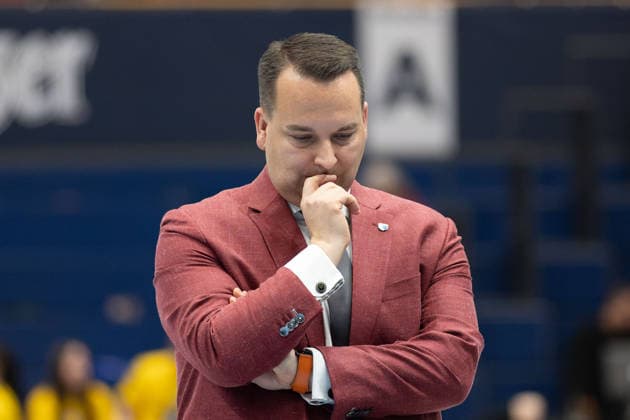 Martin Geissler (MBC, Manager) nach der Niederlage im Spiel Syntainics MBC vs. Manchester Basketball, European North Basketball League, Final Four, Halbfinale 2025 26, Deutschland England, 22.04.2026. Weissenfels Stadthalle Sachsen-Anhalt Deutschland