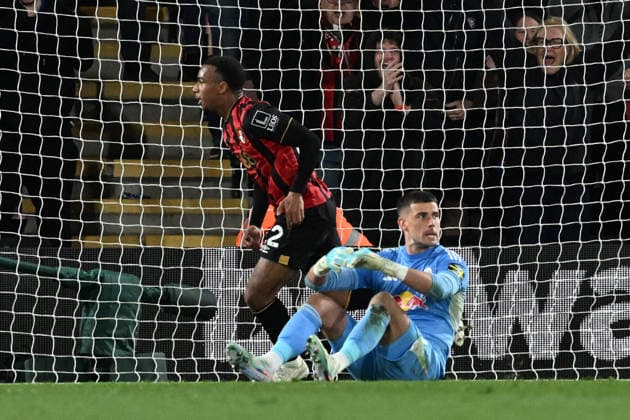 Bournemouth v Leeds United, Premier League Goal 1-0 - Eli Junior Kroupi (22) of AFC Bournemouth celebrates scoring the opening goal during the Premier League match between Bournemouth and Leeds United at the Vitality Stadium, Bournemouth, UK on 22 April 2026. Bournemouth Vitality Stadium Dorset UK Editorial use only DataCo restrictions apply See www.football-dataco.com , Copyright: xGrahamxHuntx PSI-24147-0084