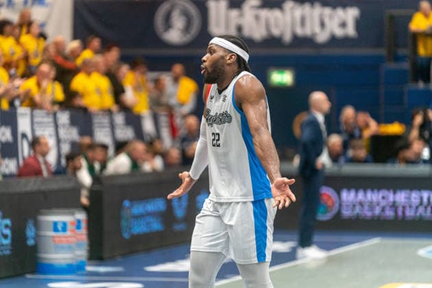 Tim Adetukasi (Manchester Basketball Club, 22) GER, Syntainics MBC vs. Manchester Basketball Club, Basketball, European North Basketball League, Halbinale, Saison 2025 2026, 22.04.2026 GER, Syntainics MBC vs. Manchester Basketball Club, Basketball, European North Basketball League, Halbinale, Saison 2025 2026, 22.04.2026 Weissenfels Copyright: xEibner-Pressefoto PiaxSchindlerx EP_PSR