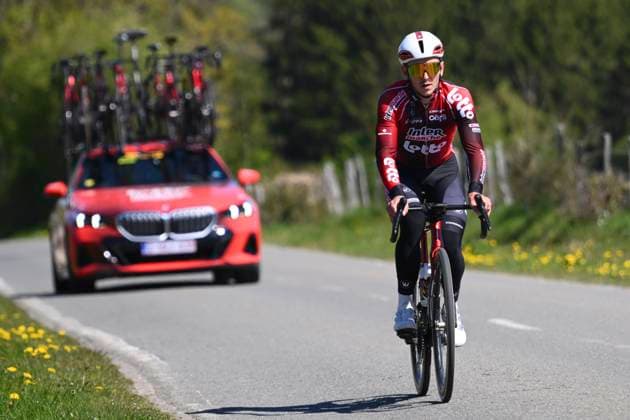 Liege Bastogne Liege 2026 Cycling Race Media Activities 23 04 2026 LIEGE, BELGIUM - APRIL 23 : De Buyst Jasper (BEL) of Lotto Intermarche riding during a training and reconnaissance session ahead of the 112th edition of Liege Bastogne Liege an UCI World Tour 1.UWT one day cycling road race for Men Elite of 260 km with start in Liege and finish in Liege on April 23, 2026 in Liege, Belgium, 23 04 2026 ( Motordriver Guy De Vuyst - Liege Belgium  Copyright: xVincentxKalutx