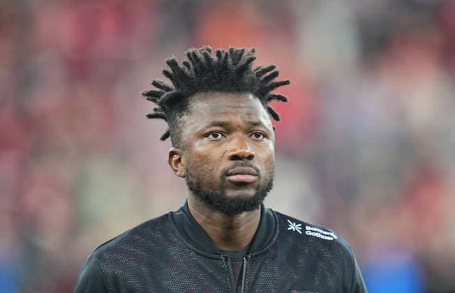 Edmond Tapsoba (Bayer 04 Leverkusen) looks on during Bayer 04 Leverkusen and FC Bayern München, Semifinal DFB-Pokal, at BayArena, Leverkusen, Germany on April 22, 2026. Thor Wegner DeFodi Images. (Photo by DeFodi Images) - *** Edmond Tapsoba Bayer 04 Leverkusen looks on during Bayer 04 Leverkusen and FC Bayern München, Semifinal DFB Pokal, at BayArena, Leverkusen, Germany on April 22, 2026 Thor Wegner DeFodi Images Photo by DeFodi Images