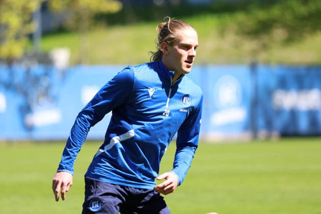 23.04.2026, xrekx, Fussball 2.Bundesliga, Karlsruher SC - Training v.l. David Herold (Karlsruher SC) (DFL DFB REGULATIONS PROHIBIT ANY USE OF PHOTOGRAPHS as IMAGE SEQUENCES and or QUASI-VIDEO) Karlsruhe