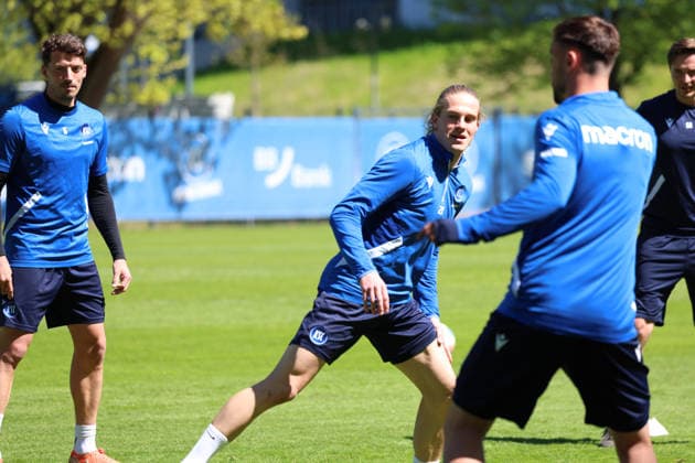 23.04.2026, xrekx, Fussball 2.Bundesliga, Karlsruher SC - Training v.l. David Herold (Karlsruher SC) (DFL DFB REGULATIONS PROHIBIT ANY USE OF PHOTOGRAPHS as IMAGE SEQUENCES and or QUASI-VIDEO) Karlsruhe