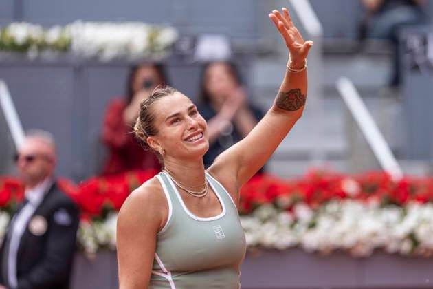 Mutua Madrid Open - Day Four MADRID, SPAIN - APRIL 23: Aryna Sabalenka celebrates victory against Peyton Stearns of United States in the Women s Singles Round of 64 match during the Mutua Madrid Open 2026 tournament celebrated at La Caja Magica on April 22, 2026 in Madrid, Spain. Madrid La Caja Magica Madrid Spain Copyright: xAlbertoxGardinx AGardin_20260423_Tennis_Madrid_Day4_0170