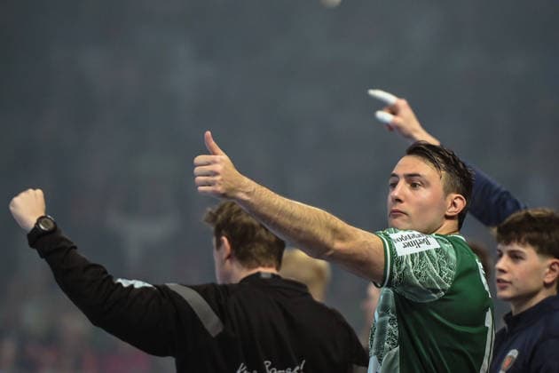 23.04.2026, xlakx, Handball Daikin HBL, Fuechse Berlin - VfL Gummersbach v.l. Arino Aitor (Fuechse Berlin) Jubel Berlin