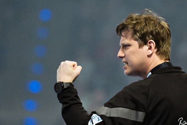 23.04.2026, xlakx, Handball Daikin HBL, Fuechse Berlin - VfL Gummersbach v.l. Nicolej Krickau (Fuechse Berlin Trainer) Jubel Berlin