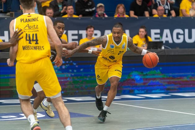 Charles Callison (Syntainics MBC, 23) GER, Syntainics MBC vs. CSO Voluntari, Basketball, European North Basketball League, Spiel um Platz 3, Saison 2025 2026, 23.04.2026 GER, Syntainics MBC vs. CSO Voluntari, Basketball, European North Basketball League, Spiel um Platz 3, Saison 2025 2026, 23.04.2026 Weissenfels Copyright: xEibner-Pressefoto PiaxSchindlerx EP_PSR