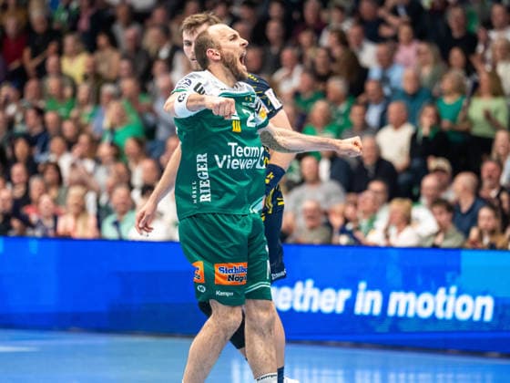 Marcel Schiller (Frisch Auf Goeppingen, 24) jubelt lautstark nach einem Tor, Frisch Auf Goeppingen vs. Rhein-Neckar Loewen, Handball, 1. Bundesliga, Herren, Spielzeit 2025 2026, 23.04.2026, Frisch Auf Goeppingen vs. Rhein-Neckar Loewen, Handball, 1. Bundesliga, Herren, Spielzeit 2025 2026, 23.04.2026 Goeppingen Copyright: xEibner-Pressefoto MichaelxSchmidx EP_MST