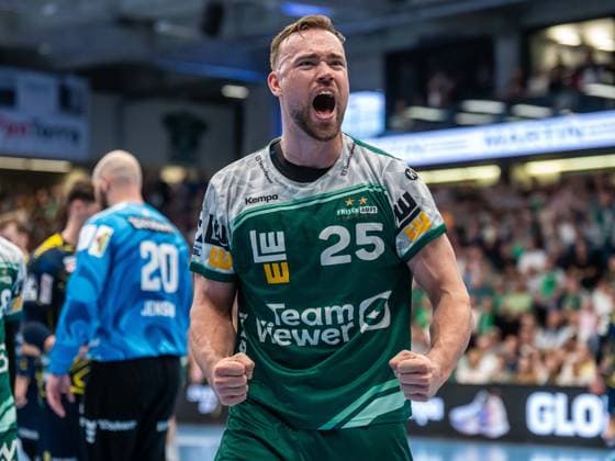 Ludvig Jurmala Astroem (Frisch Auf Goeppingen, 25) jubelt lautstark, Frisch Auf Goeppingen vs. Rhein-Neckar Loewen, Handball, 1. Bundesliga, Herren, Spielzeit 2025 2026, 23.04.2026, Frisch Auf Goeppingen vs. Rhein-Neckar Loewen, Handball, 1. Bundesliga, Herren, Spielzeit 2025 2026, 23.04.2026 Goeppingen Copyright: xEibner-Pressefoto MichaelxSchmidx EP_MST