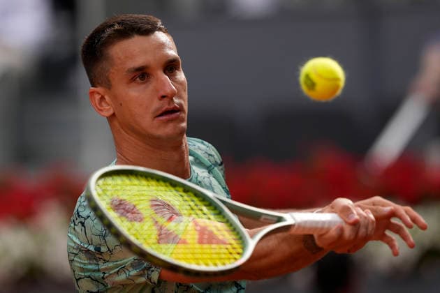 Camilo Ugo Carabelli, Argentina, during Madrid Open Tennis 2025 match. April 23, 2026. (202604231423)