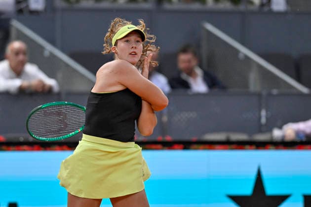 April 23, 2026, Madrid, Madrid, Spain: MIRRA ANDREEVA of Russian †WILSON during the Mutua Madrid Open 2026, ATP, Tennis Herren Masters 1000 and WTA, Tennis Damen 1000 tennis tournament, celebrated at Caja Magica on April 22, 2026 in Madrid, Spain. Madrid Spain - ZUMAc312 20260423_zsp_c312_446 Copyright: xOscarxManuelxSanchezx