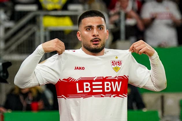 Deutschland: Fussball DFB-Pokal 2025 - 2026, Halbfinale - VfB Stuttgart vs SC Freiburg - MHP Arena (Stuttgart): Tor und Torjubel zum 1:1 durch Deniz Undav (VfB Stuttgart, 26) Freude, Emotionen, Jubel Geste, Gestik, Mimik, Gesichtsausdruck, Emotion *** Germany Soccer DFB Cup 2025 2026, semi-final VfB Stuttgart vs SC Freiburg MHP Arena Stuttgart Goal and goal celebration to 1 1 by Deniz Undav VfB Stuttgart, 26 Joy, emotions, cheering gesture, gestures, facial expressions, facial expression, emotion Copyright: xJOERANxSTEINSIEKx