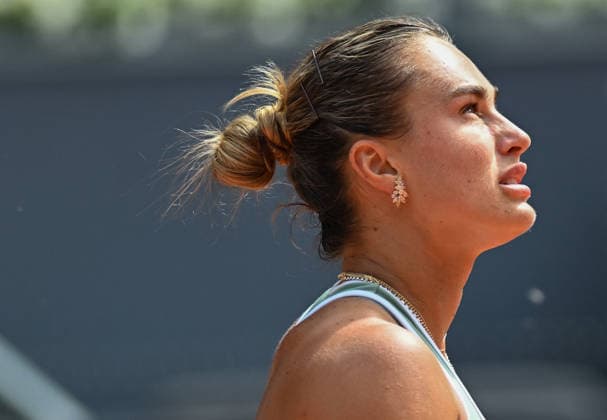 (260424) -- MADRID, April 24, 2026 -- Aryna Sabalenka reacts during the women s singles round of 64 match between Aryna Sabalenka of Belarus and Peyton Stearns of the United States at the 2026 Madrid Open tennis tournament in Madrid, Spain, on April 23, 2026. ) (SP)SPAIN-MADRID-TENNIS-MADRID OPEN-WOMEN S SINGLES ChengxMin 