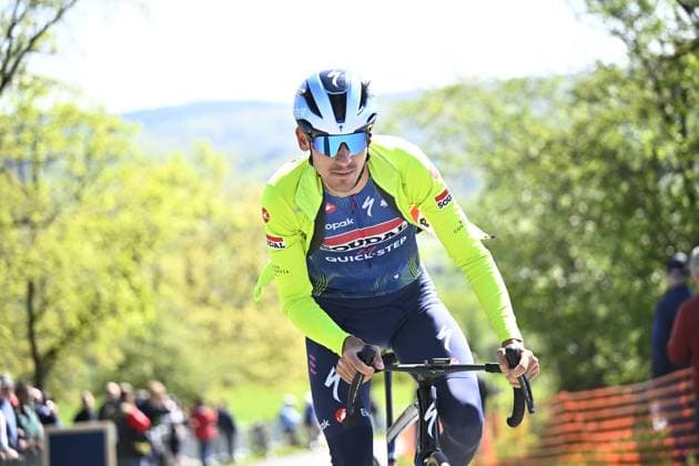 Italian Filippo Zana of Soudal Quick-Step pictured in action during a training and track reconnaissance session, ahead of the Liege-Bastogne-Liege one day cycling race, Friday 24 April 2026. JASPERxJACOBS  x171819331x